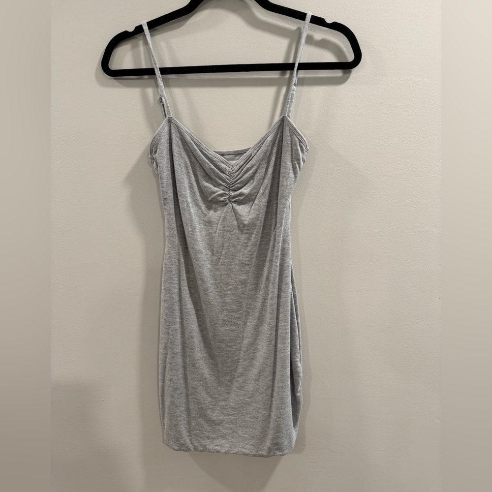 Oh Polly Gray Ruched Spaghetti Strap Dress